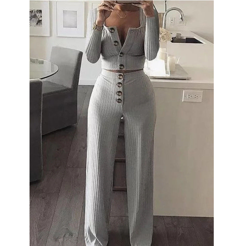 Long Sleeved Cardigan Button Casual Set CD594