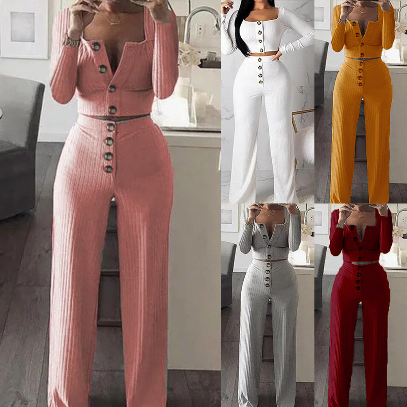Long Sleeved Cardigan Button Casual Set CD594