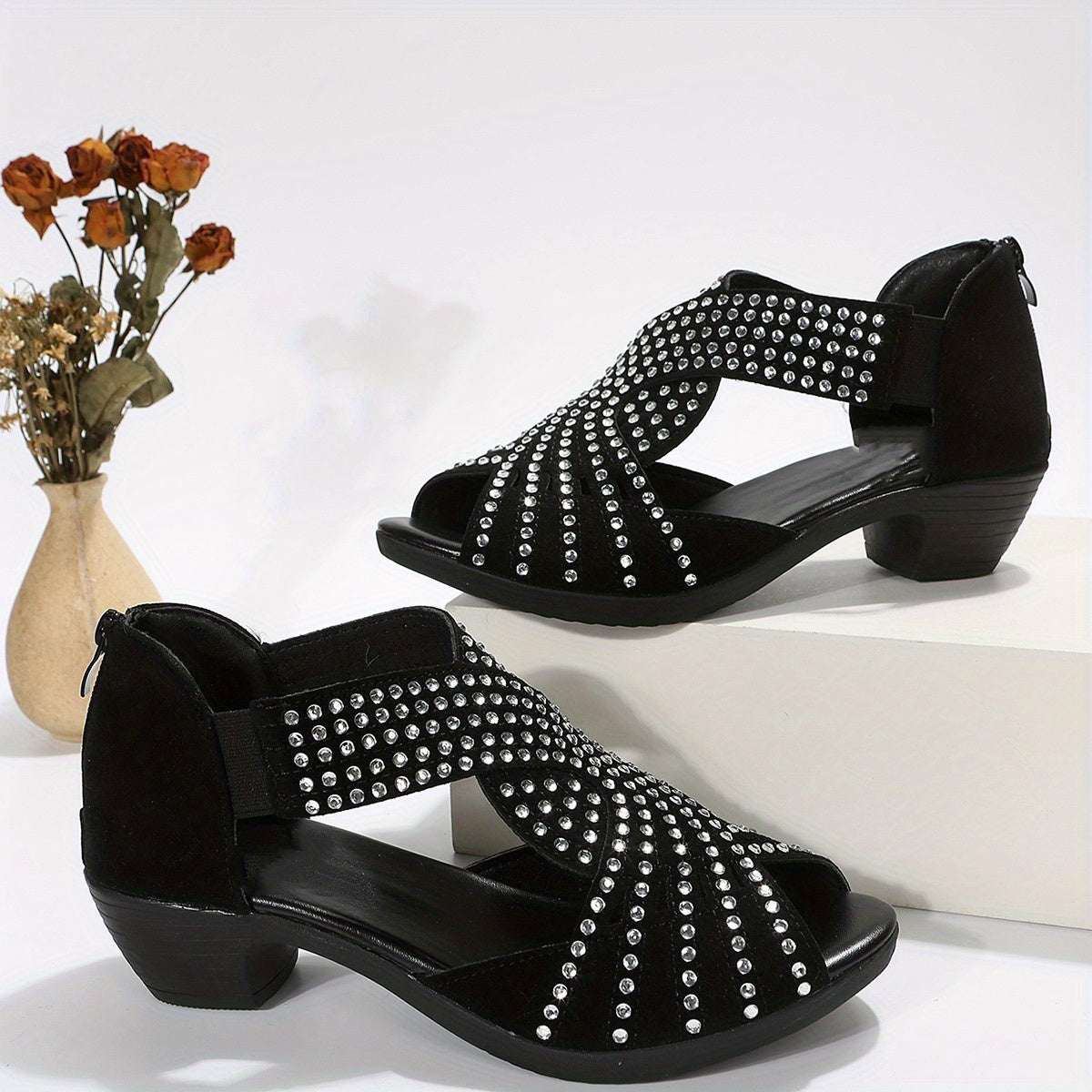 Rhinestone Decor Peep Toe Cross Strap Outdoor Sandals CD432