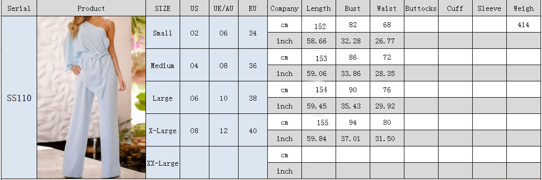 One-shoulder Sleeve Jumpsuit Slim Pants Cross-border CD642