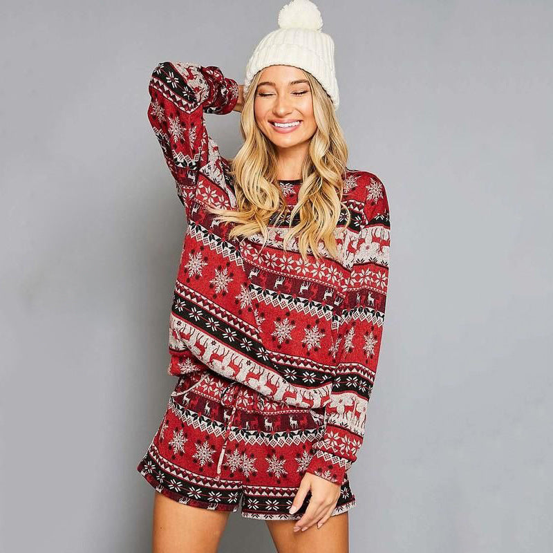 Printed Long Sleeve Loose Christmas Home Set CD626