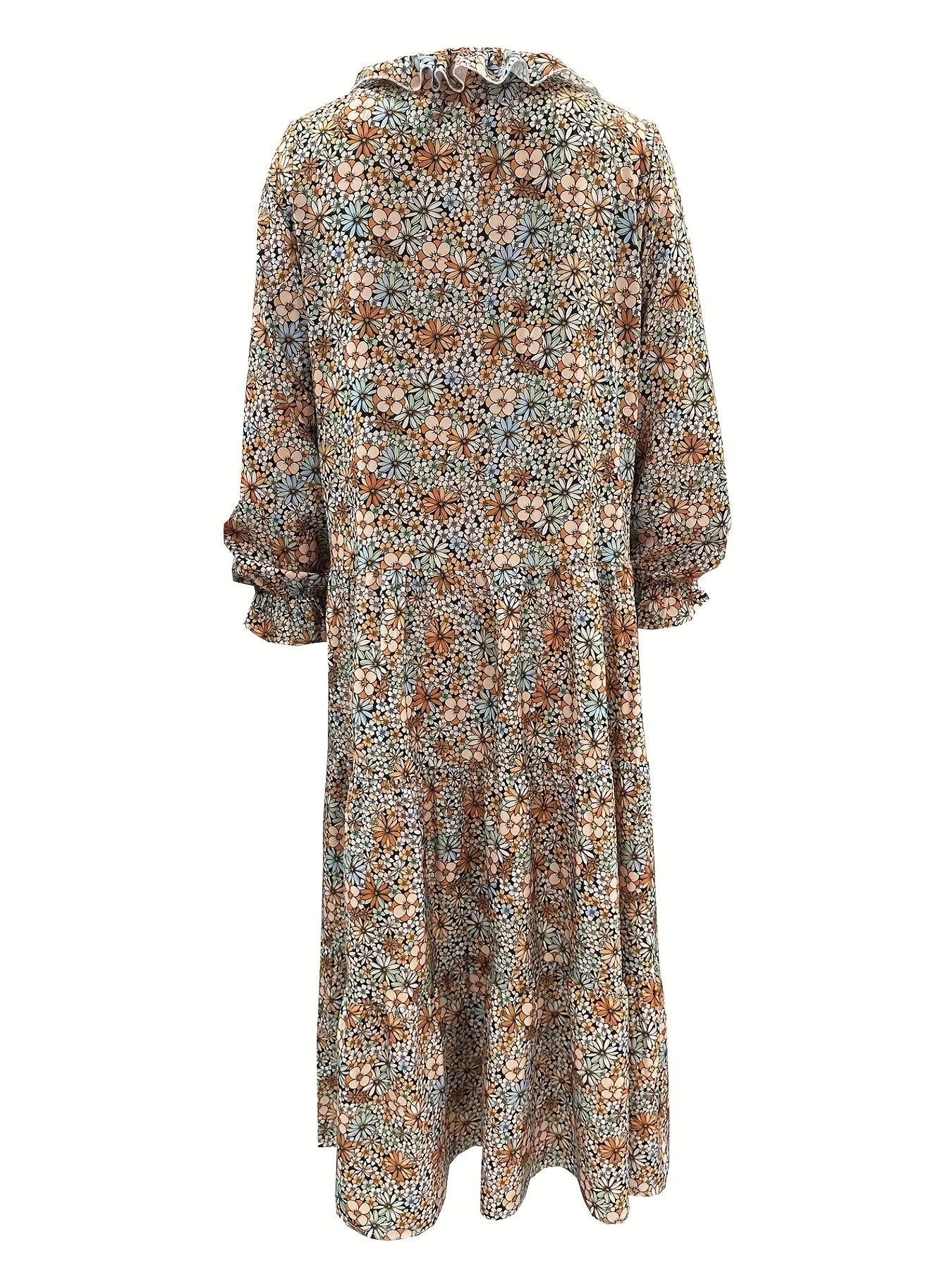 Floral Print Pleated Boho V Neck Maxi Dress CD193