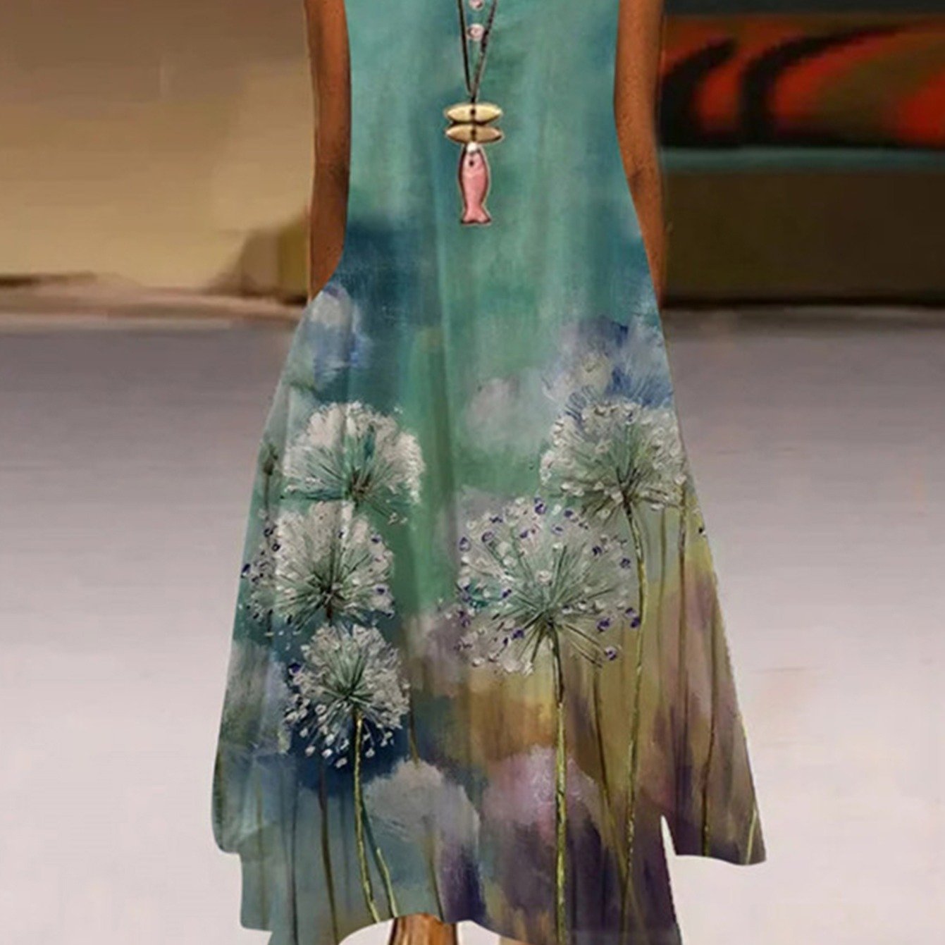 Women's Sleeveless A-Line Round Neck Bohemian Maxi Dress CD181