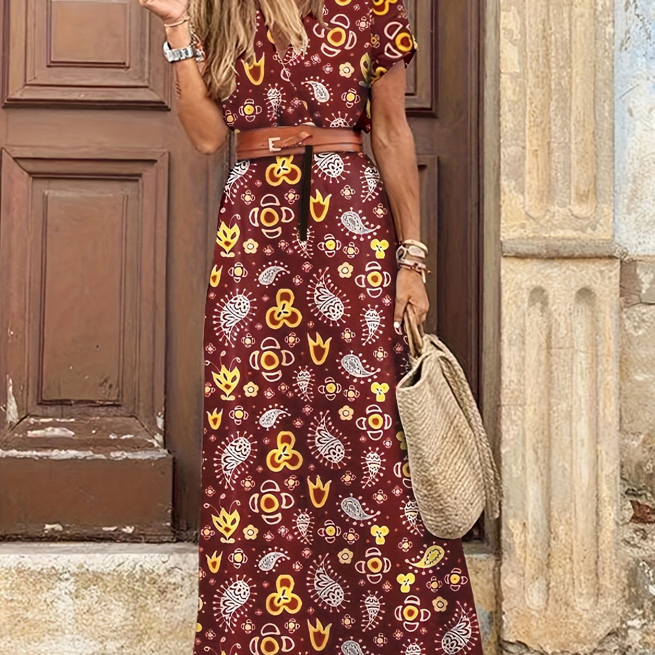 Women's Short Sleeve Floral Maxi Long Boho Dress CD187