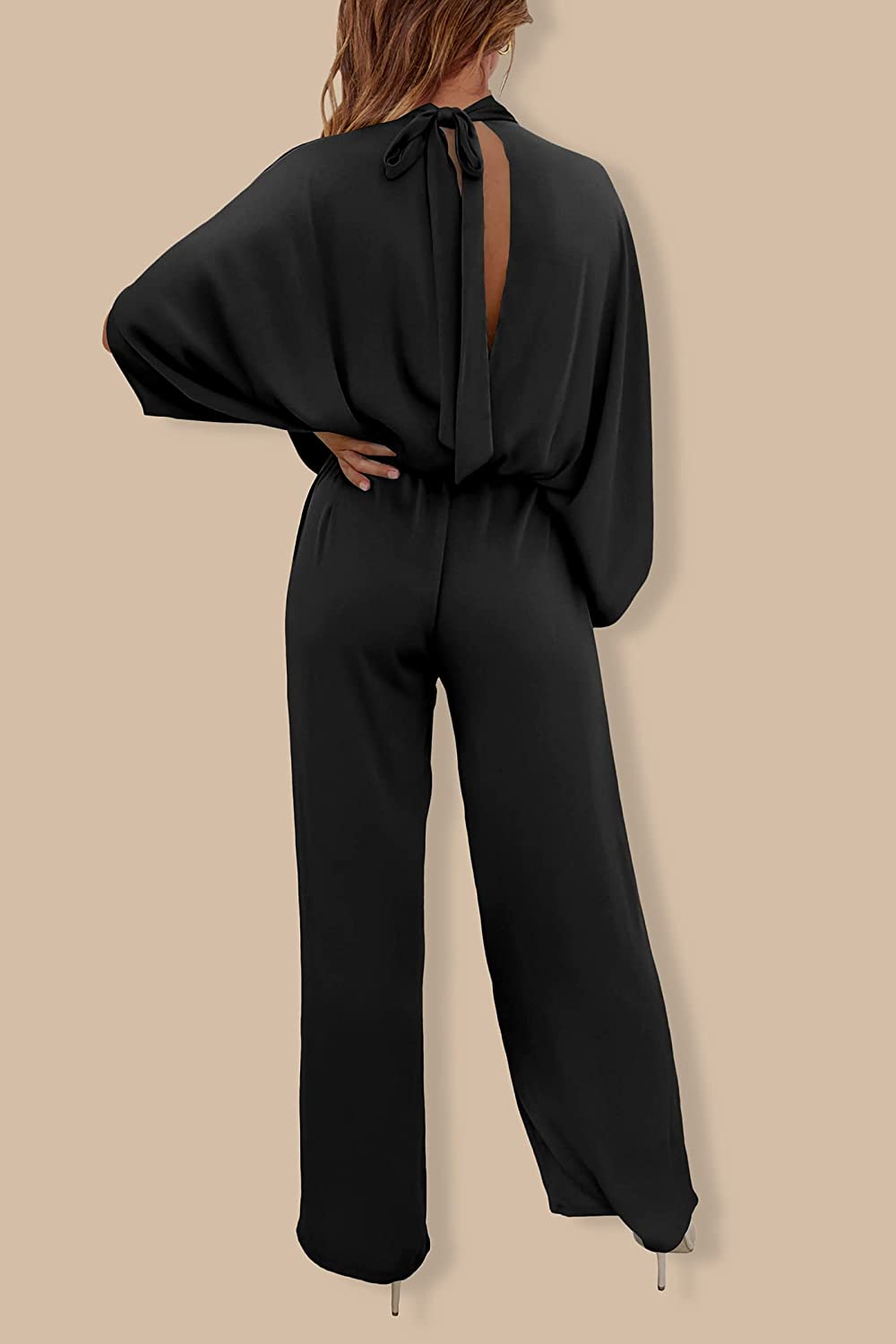 Women's Mock Neck Wide Leg Pants One Piece Jumpsuit CD470