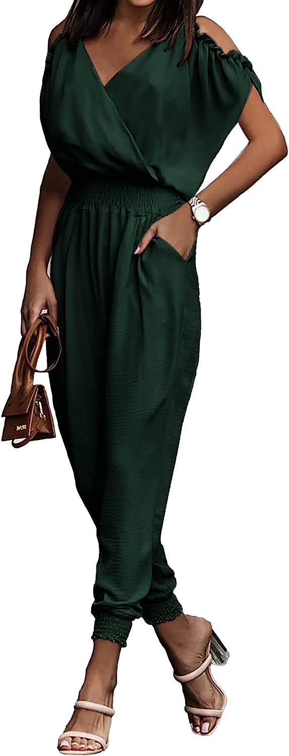Wrap V Neck Cold Shoulder One Piece Jumpsuit CD476