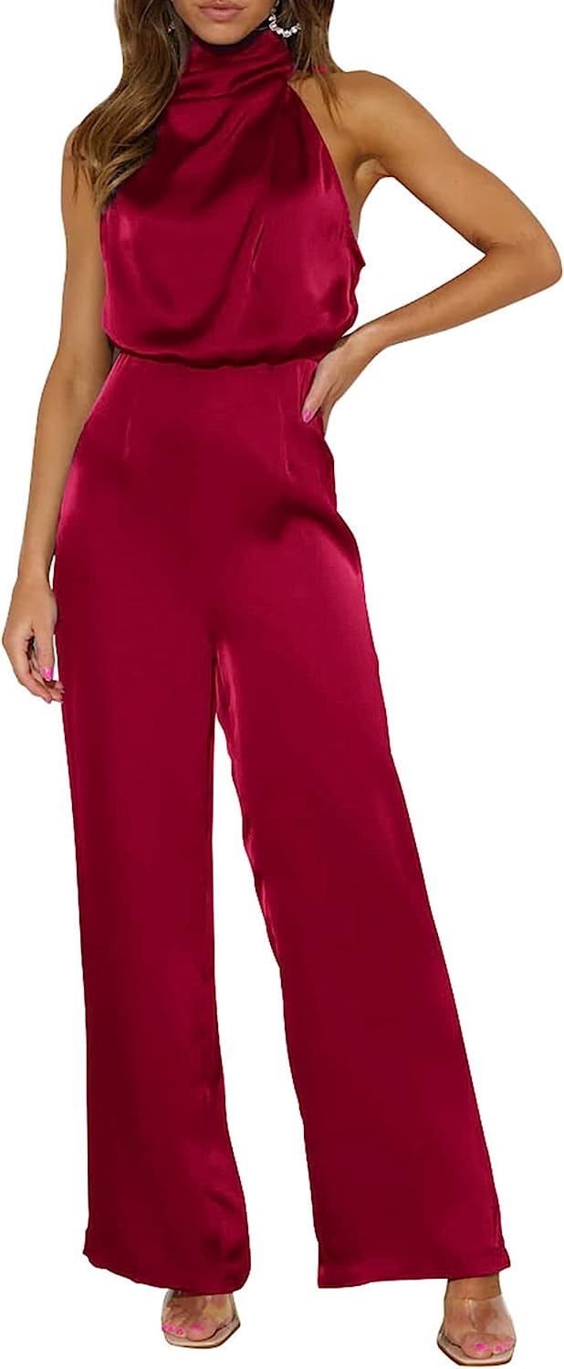 Women's One Piece Mock Neck Wide Leg Jumpsuit CD471
