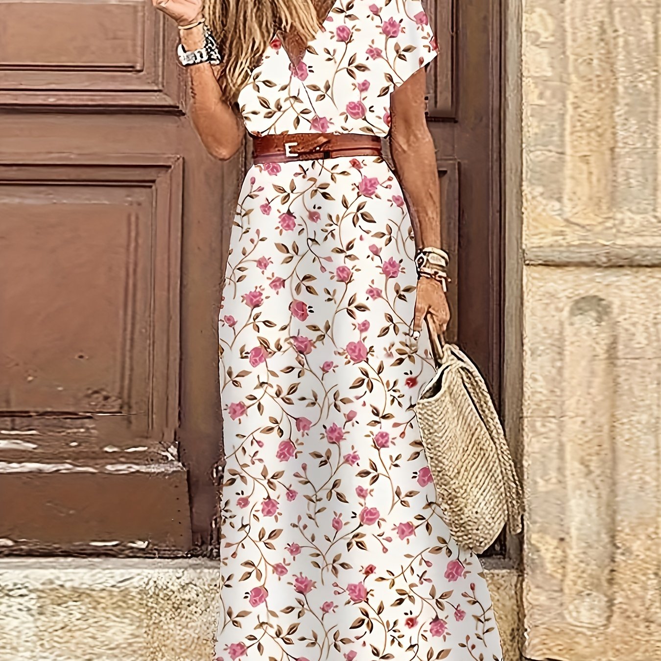 Women's Short Sleeve Floral Maxi Long Boho Dress CD187