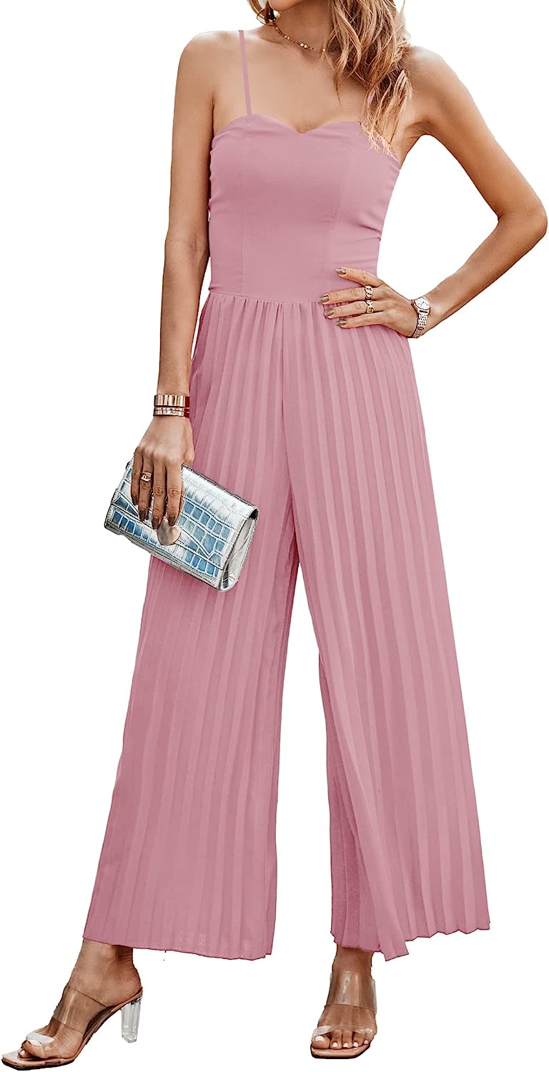 Women's Sleeveless Elegant Pleated Wide Leg Jumpsuit CD478