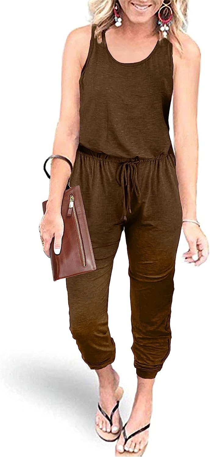 Women's Sleeveless Drawstring Elastic Loose Jumpsuit CD464