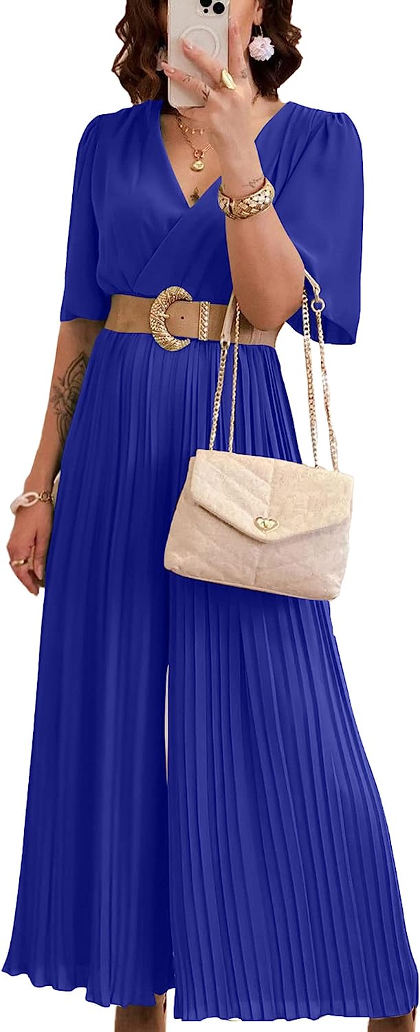 Women's Wrap Ruffle Sleeve Wide Leg One Piece Jumpsuit CD472