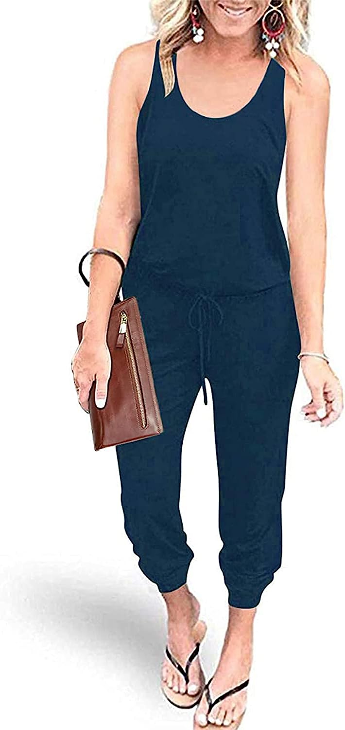 Women's Sleeveless Drawstring Elastic Loose Jumpsuit CD464