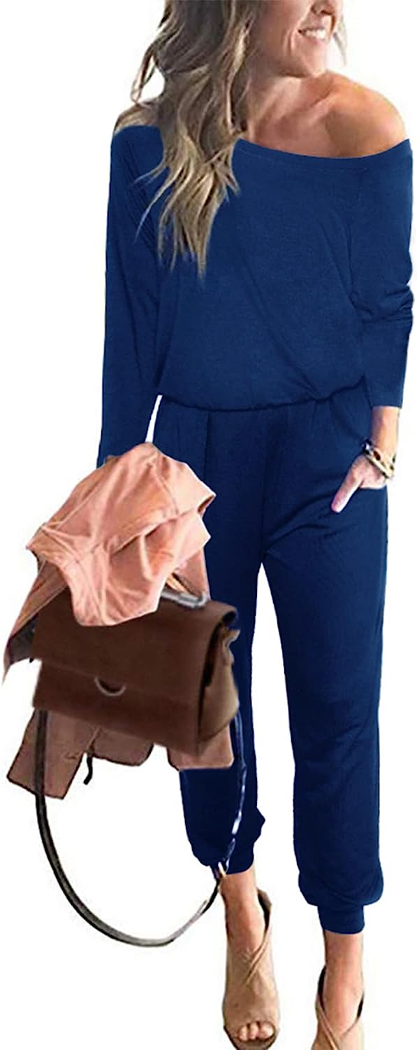 Women's Crewneck Off Shoulder Stretchy Jumpsuit CD462