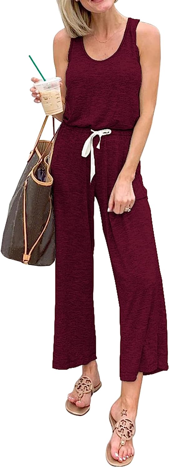 Women's Sleeveless Crewneck Stretchy Long Jumpsuit CD497
