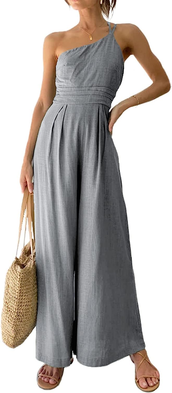 Women's One Shoulder Strap Wide Leg Jumpsuits CD473