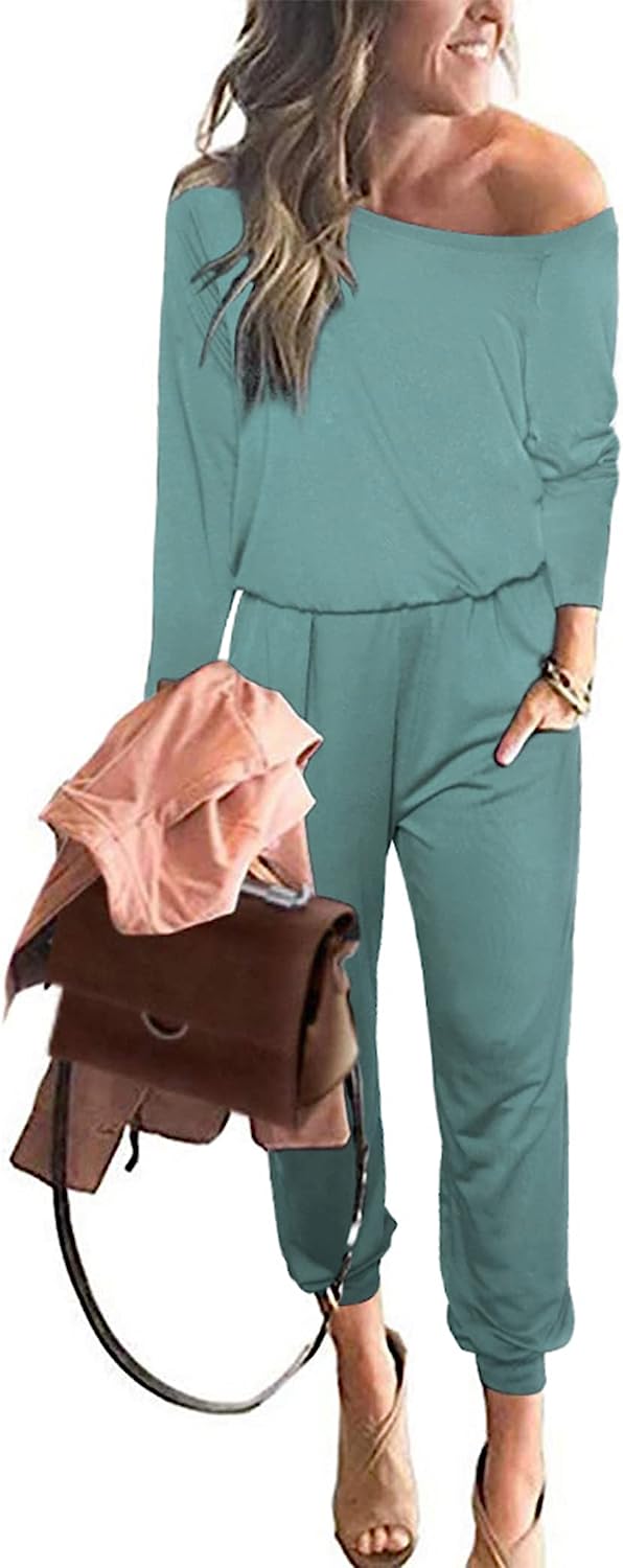 Women's Crewneck Off Shoulder Stretchy Jumpsuit CD462