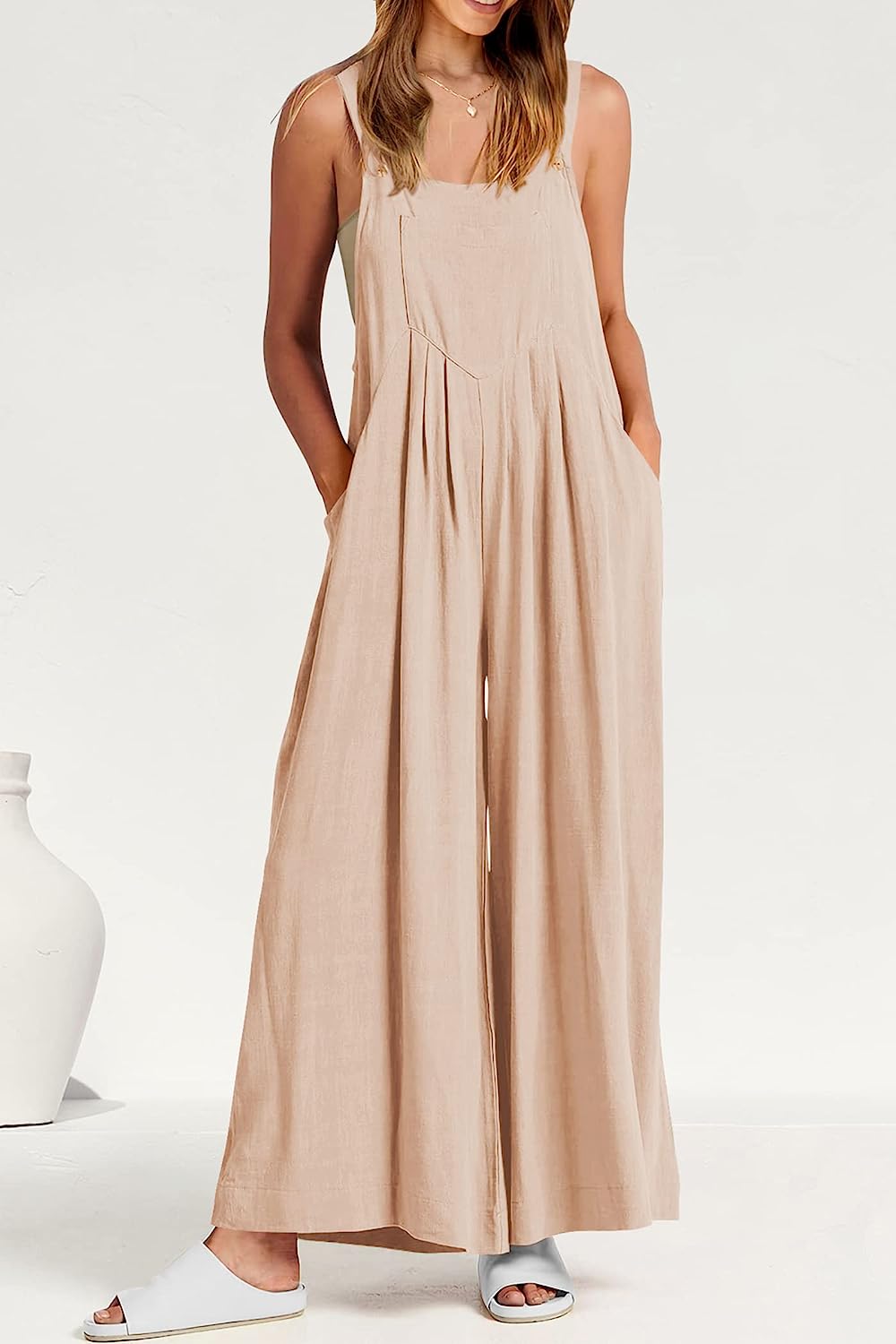 Women's Sleeveless Strap Loose Wide Leg Jumpsuits CD469