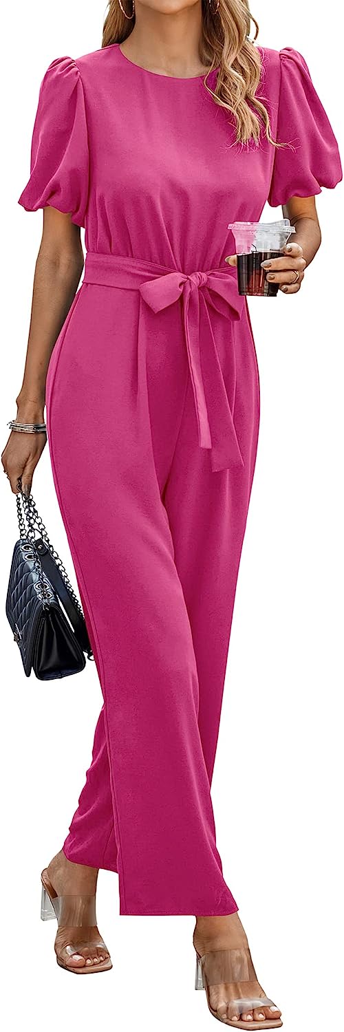 Women's Short Puff Sleeve Wide Leg Pants Jumpsuits CD461