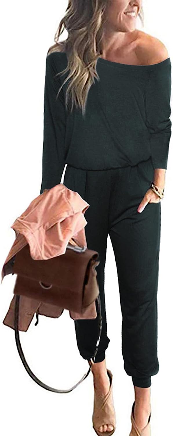 Women's Crewneck Off Shoulder Stretchy Jumpsuit CD462