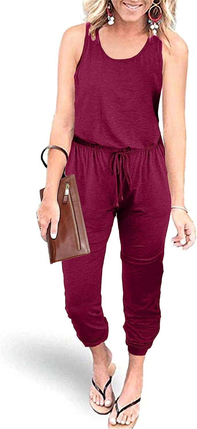 Women's Sleeveless Drawstring Elastic Loose Jumpsuit CD464