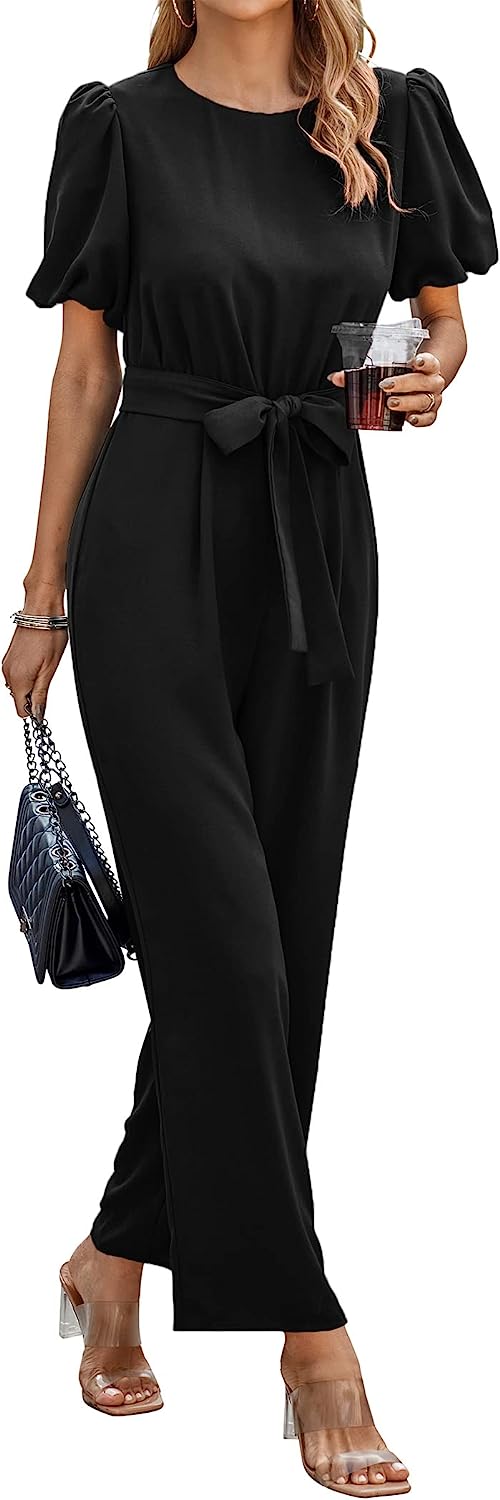 Women's Short Puff Sleeve Wide Leg Pants Jumpsuits CD461