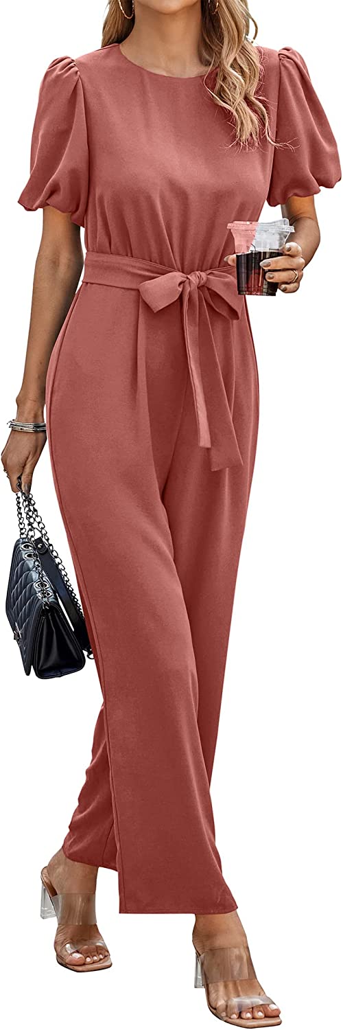 Women's Short Puff Sleeve Wide Leg Pants Jumpsuits CD461