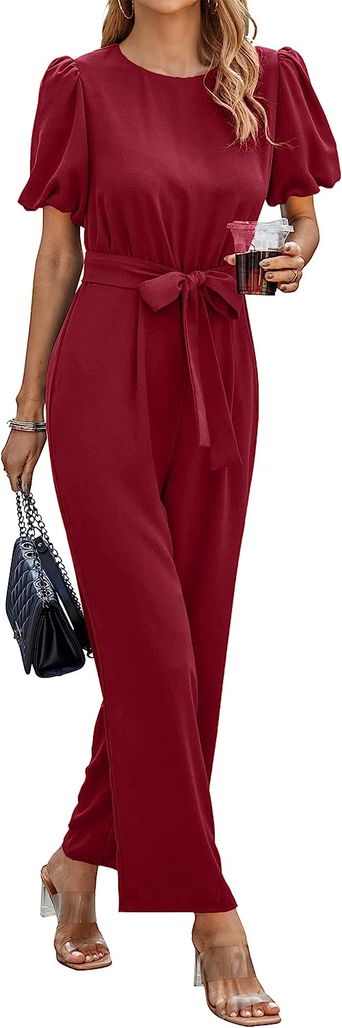 Women's Short Puff Sleeve Wide Leg Pants Jumpsuits CD461