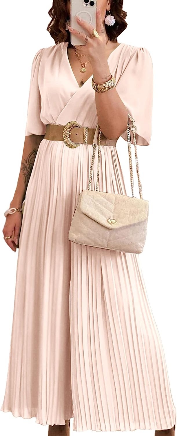 Women's Wrap Ruffle Sleeve Wide Leg One Piece Jumpsuit CD472