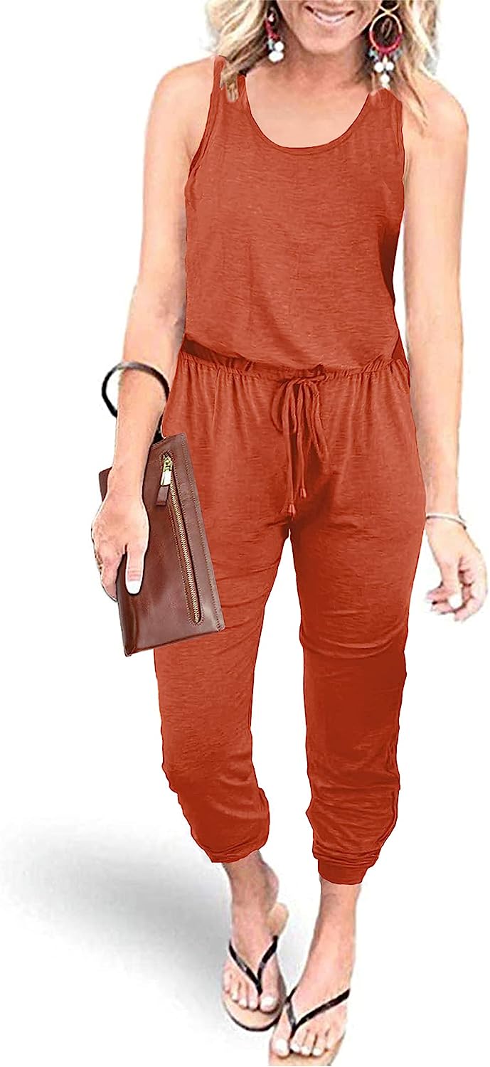 Women's Sleeveless Drawstring Elastic Loose Jumpsuit CD464