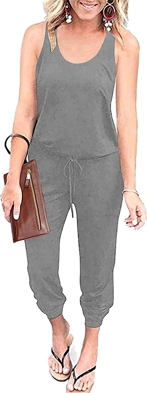 Women's Sleeveless Drawstring Elastic Loose Jumpsuit CD464