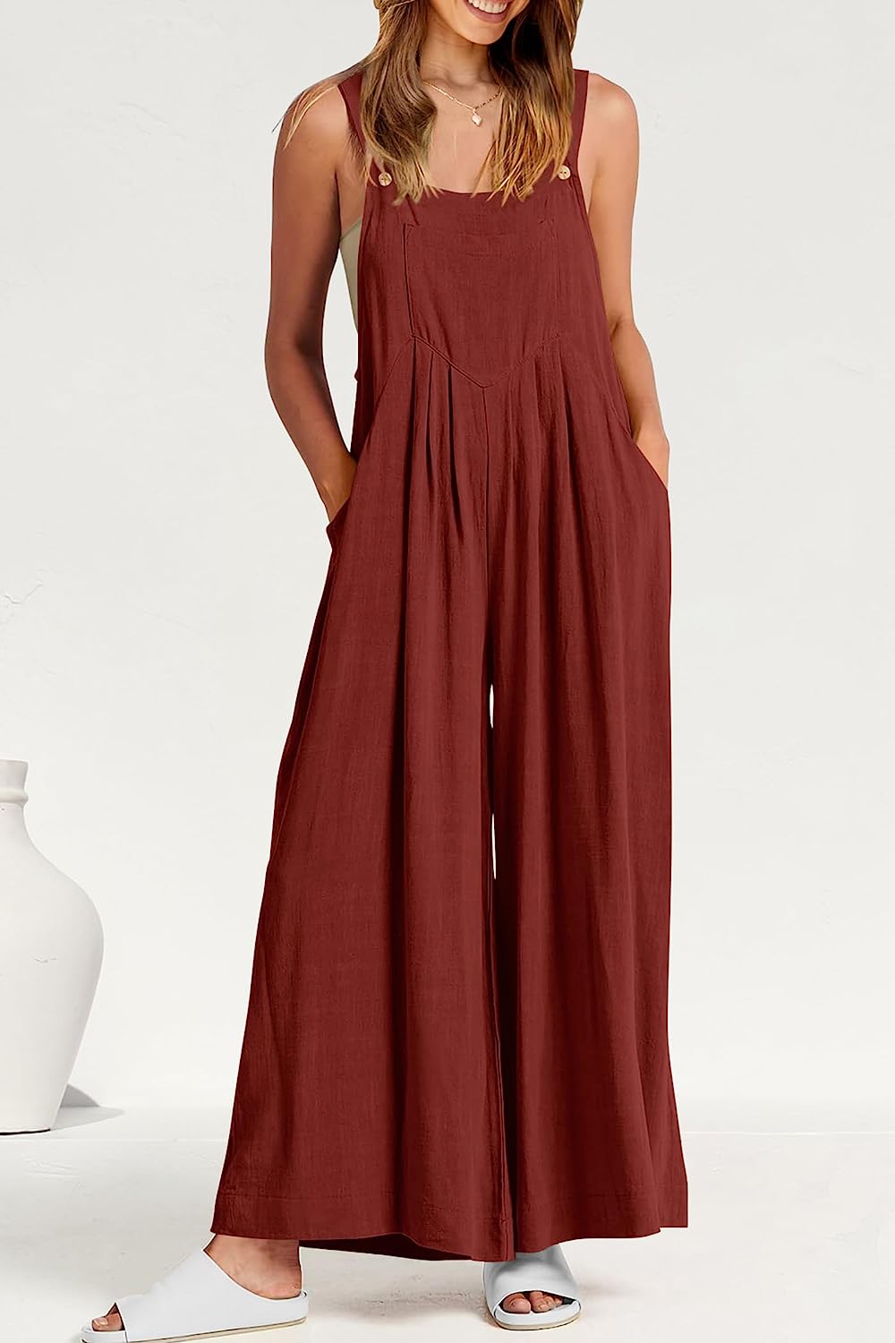 Women's Sleeveless Strap Loose Wide Leg Jumpsuits CD469