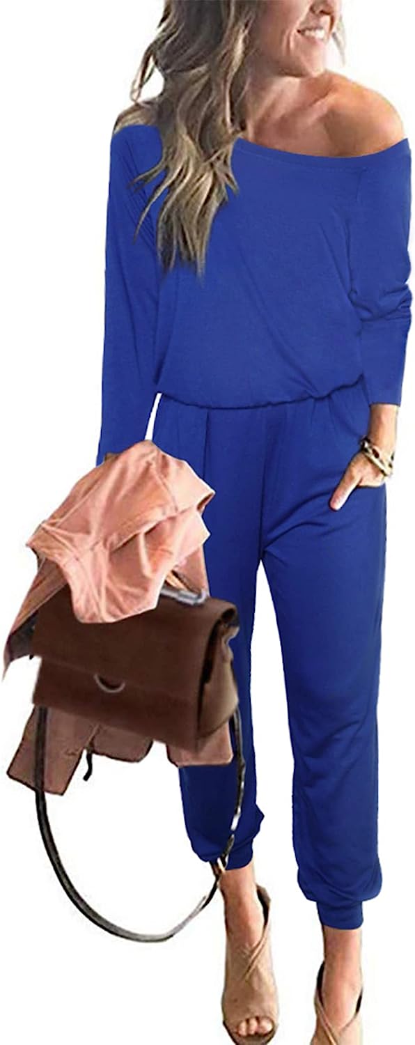 Women's Crewneck Off Shoulder Stretchy Jumpsuit CD462