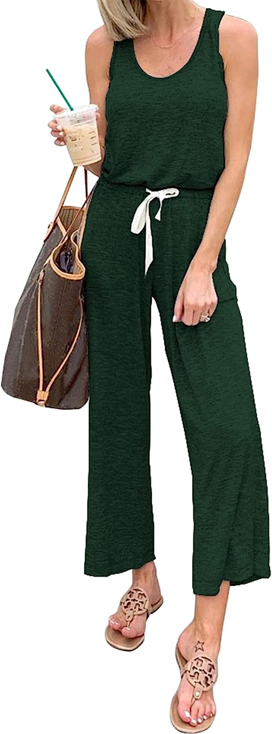 Women's Sleeveless Crewneck Stretchy Long Jumpsuit CD497