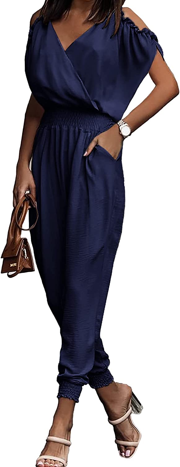 Wrap V Neck Cold Shoulder One Piece Jumpsuit CD476