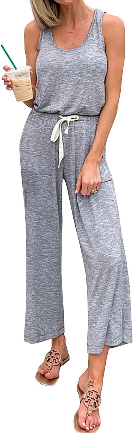 Women's Sleeveless Crewneck Stretchy Long Jumpsuit CD497