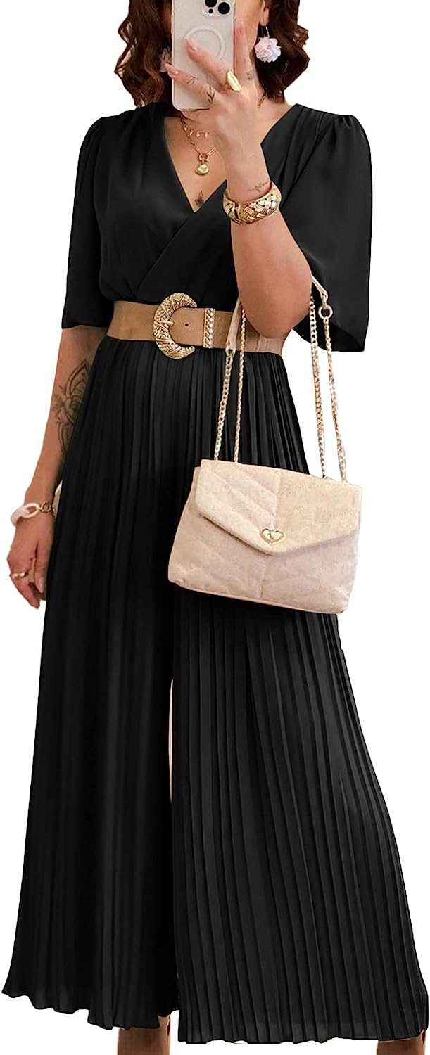 Women's Wrap Ruffle Sleeve Wide Leg One Piece Jumpsuit CD472