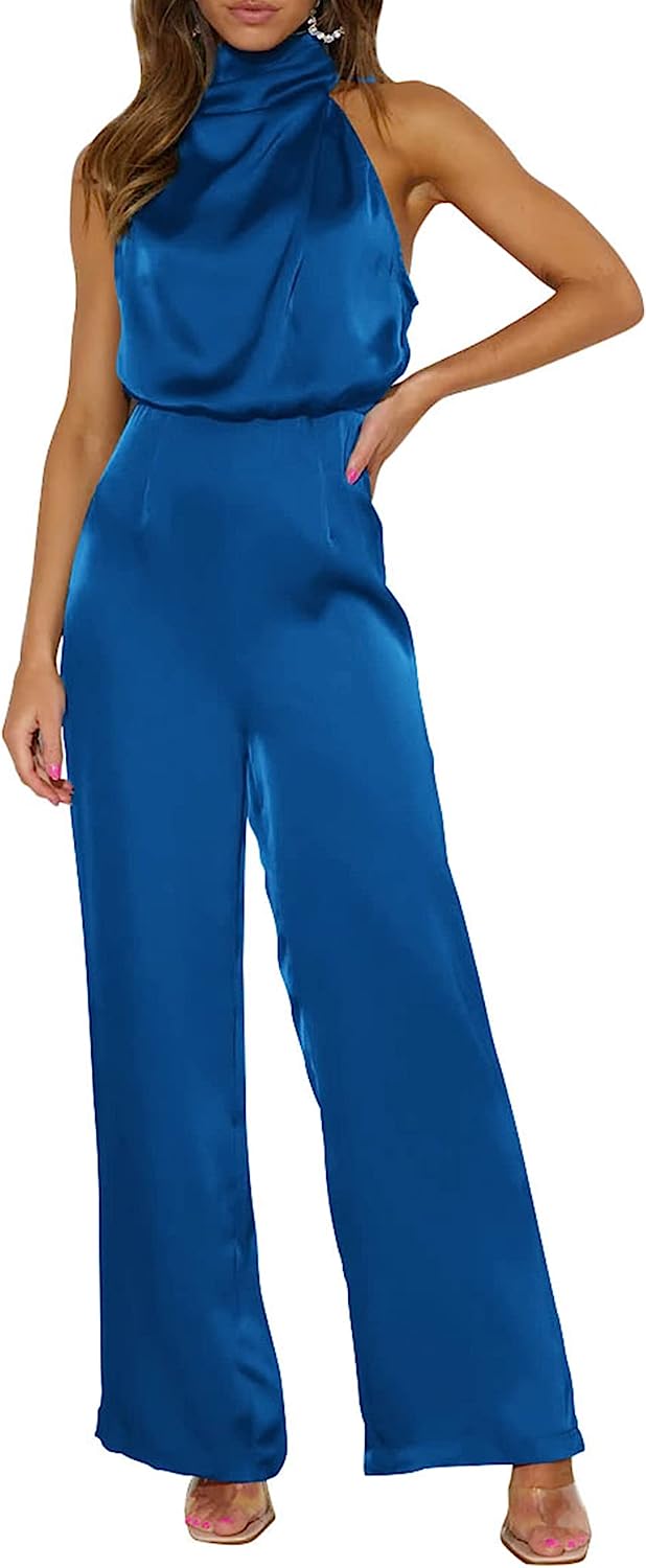 Women's One Piece Mock Neck Wide Leg Jumpsuit CD471