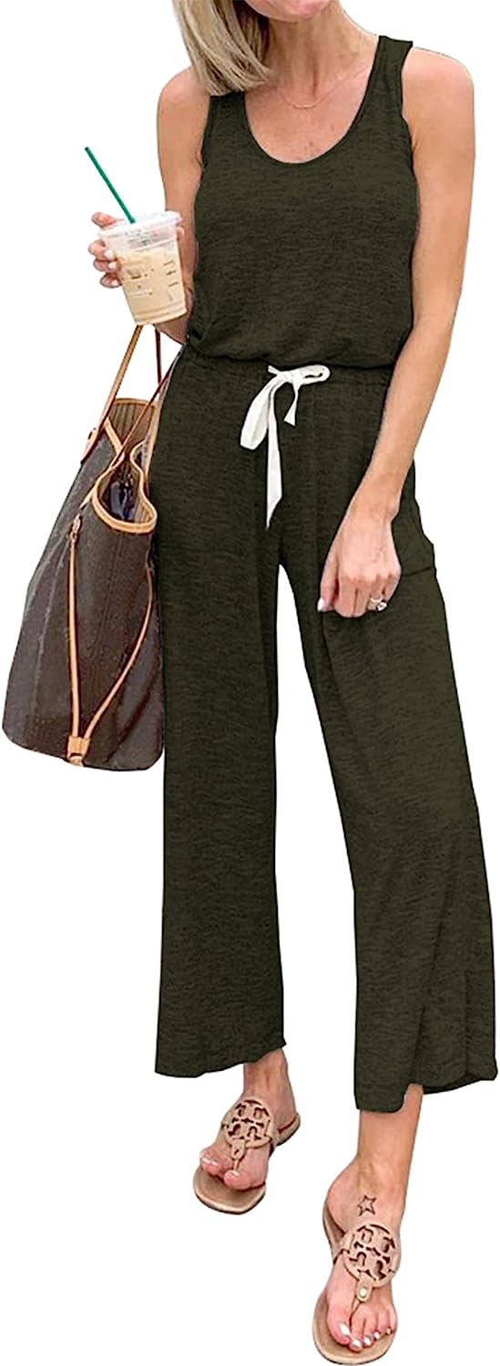 Women's Sleeveless Crewneck Stretchy Long Jumpsuit CD497