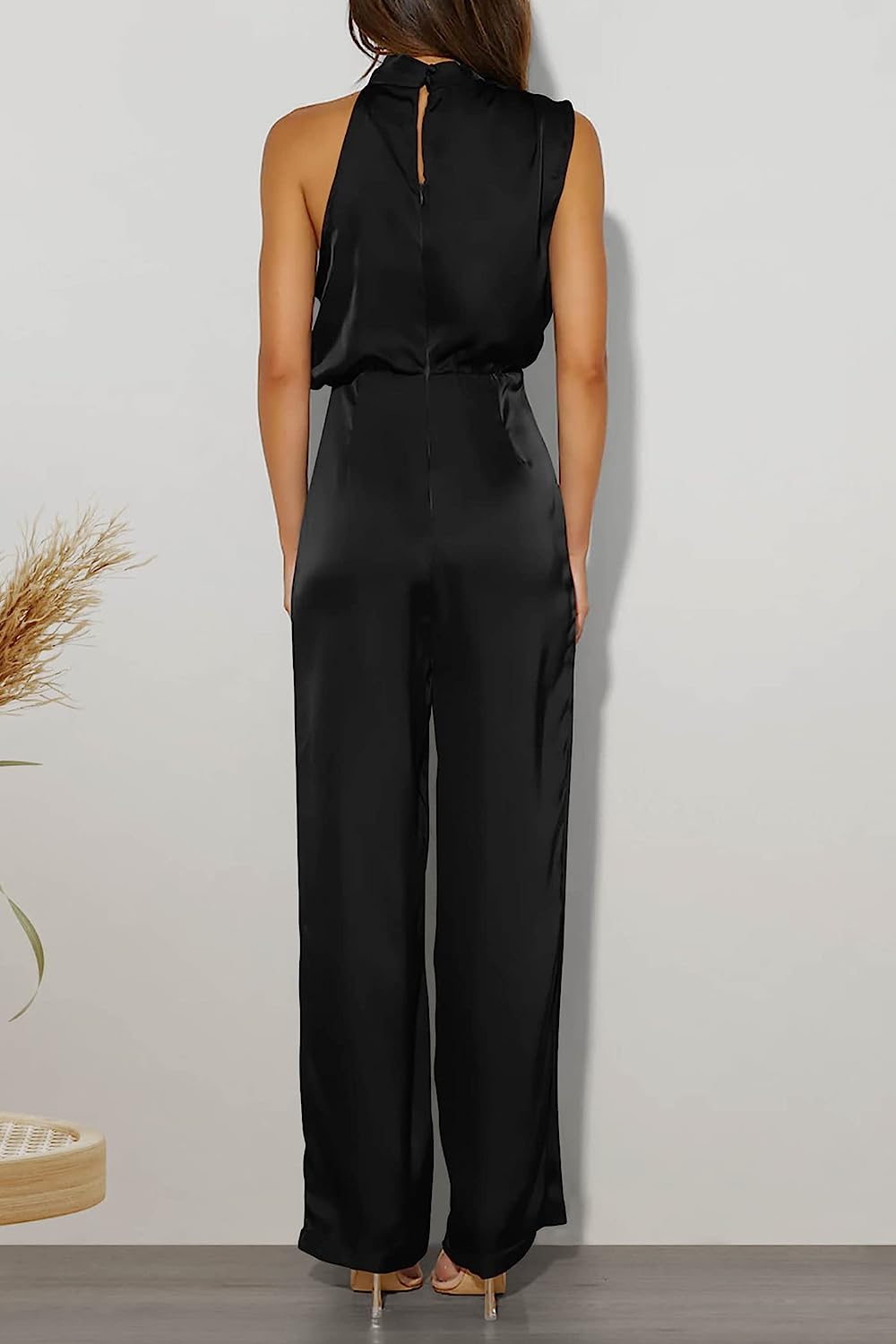 Women's One Piece Mock Neck Wide Leg Jumpsuit CD471