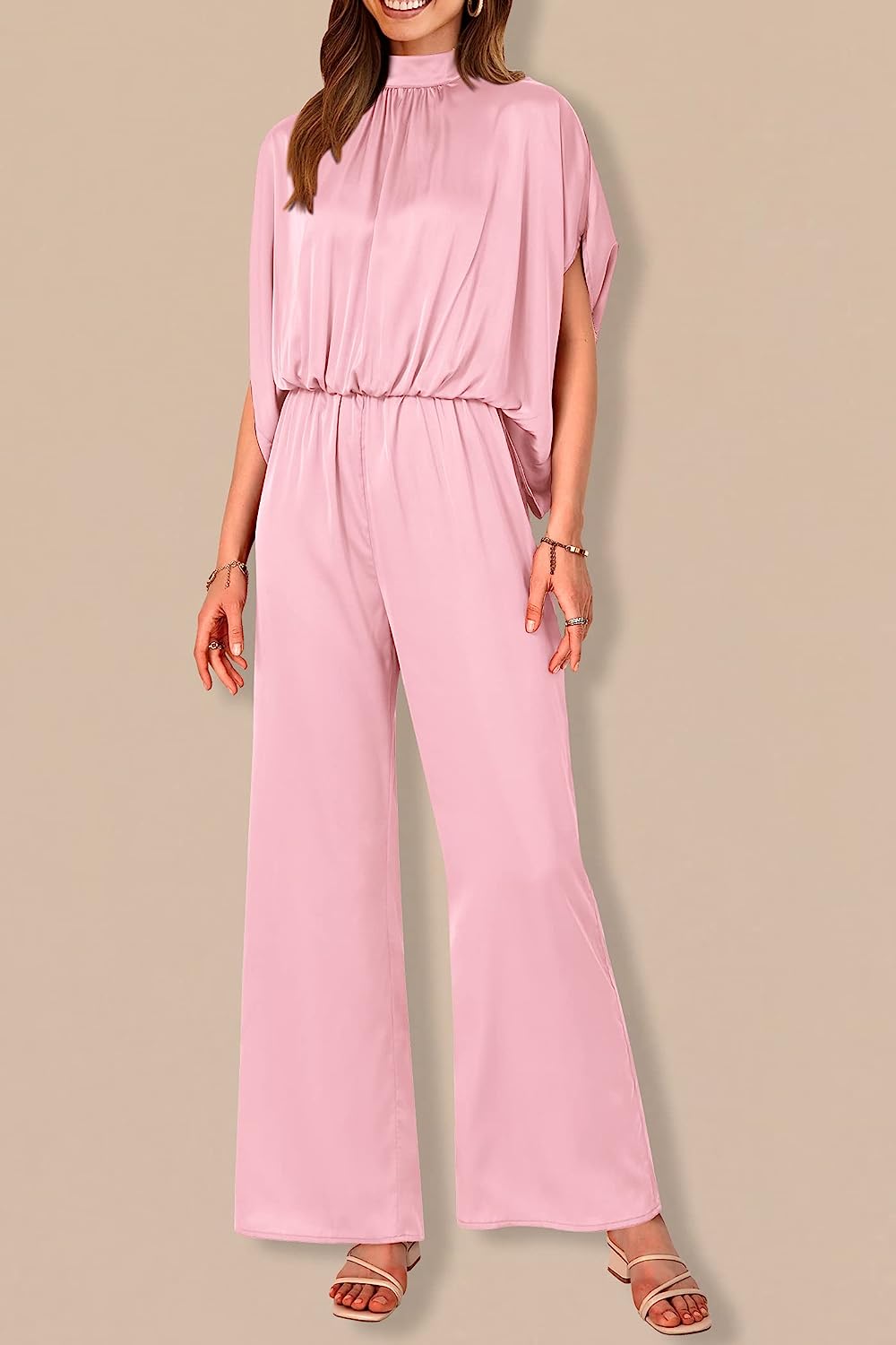 Women's Mock Neck Wide Leg Pants One Piece Jumpsuit CD470