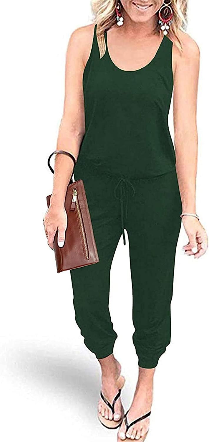 Women's Sleeveless Drawstring Elastic Loose Jumpsuit CD464