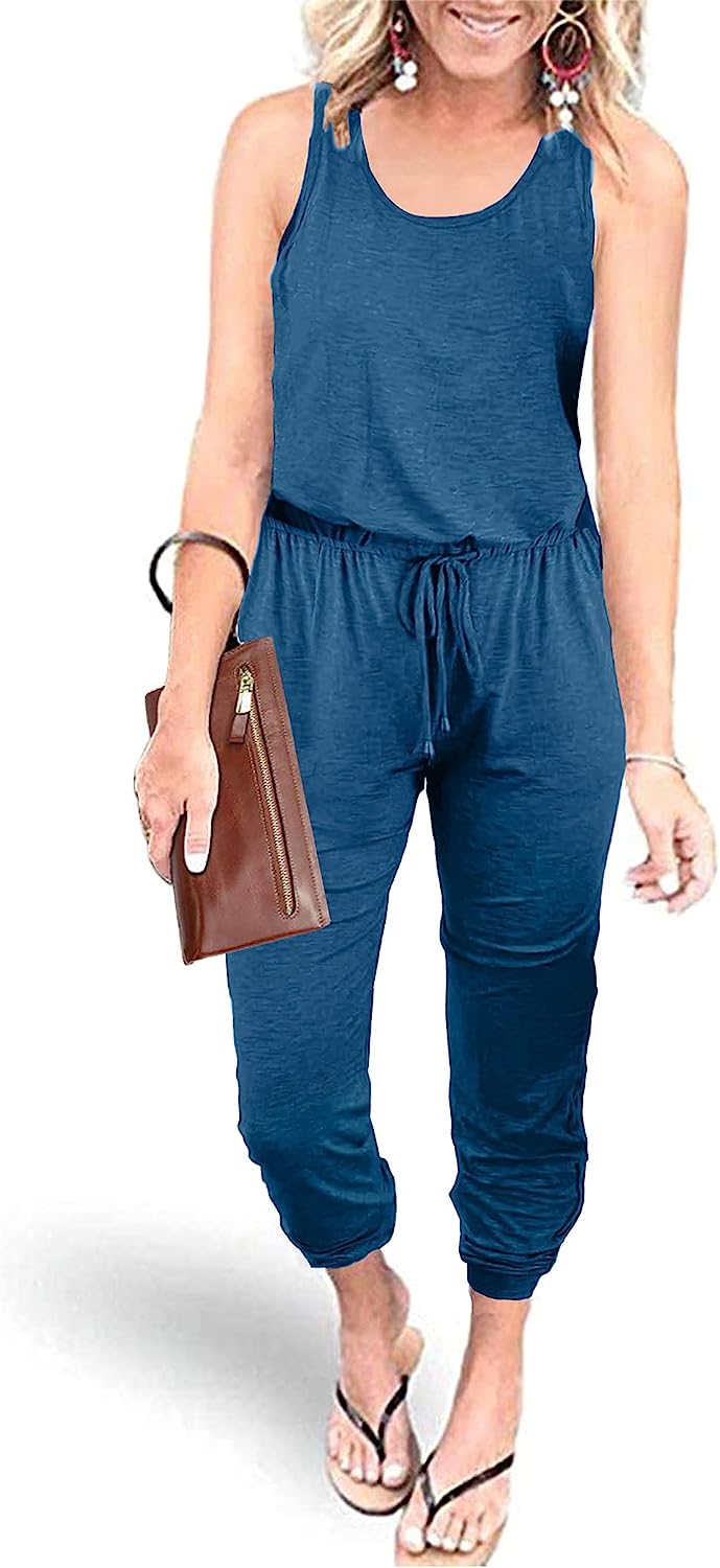 Women's Sleeveless Drawstring Elastic Loose Jumpsuit CD464