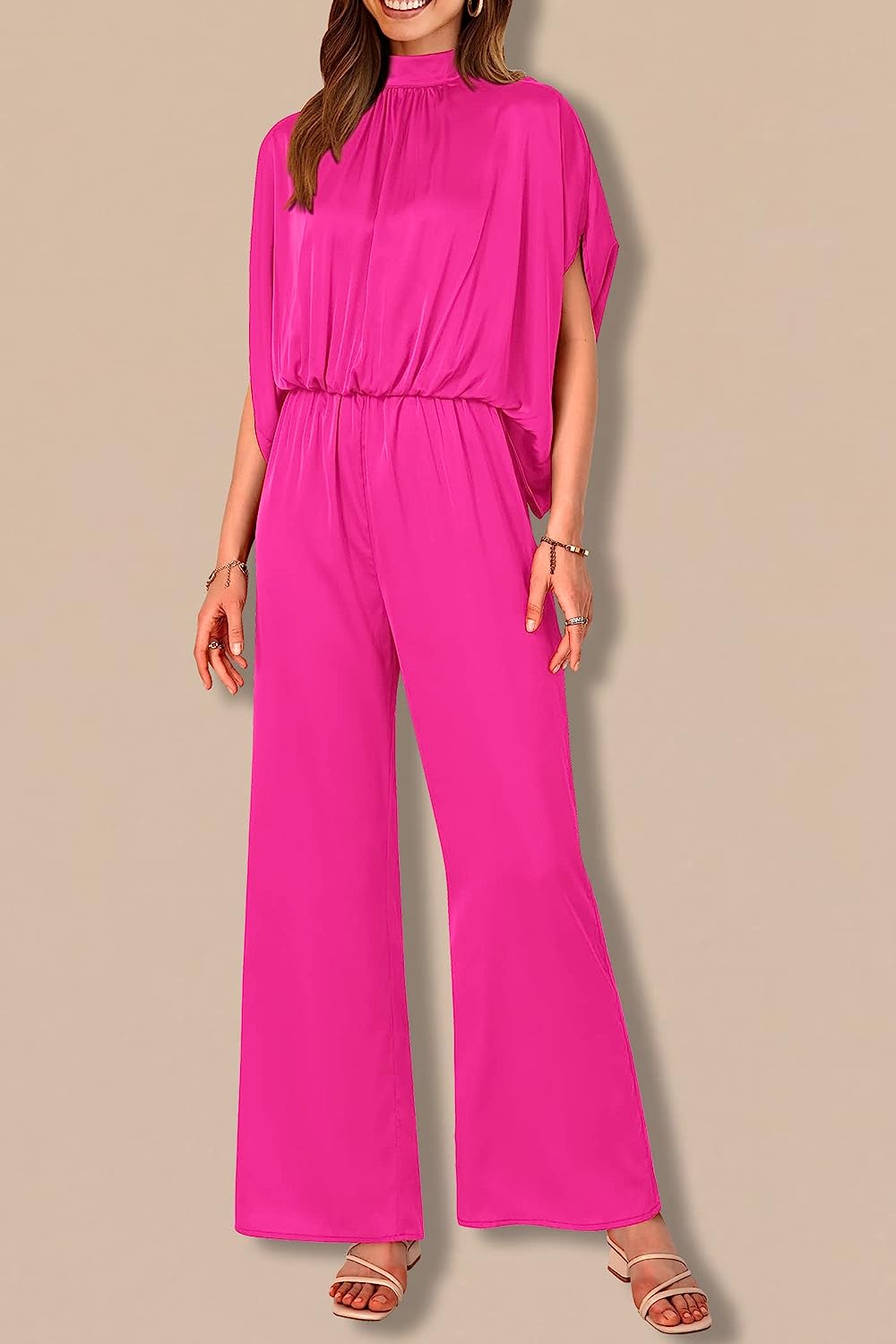 Women's Mock Neck Wide Leg Pants One Piece Jumpsuit CD470