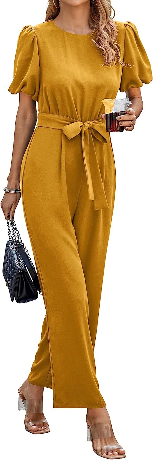 Women's Short Puff Sleeve Wide Leg Pants Jumpsuits CD461