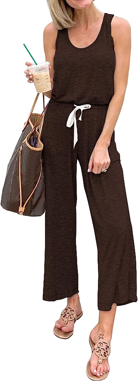 Women's Sleeveless Crewneck Stretchy Long Jumpsuit CD497