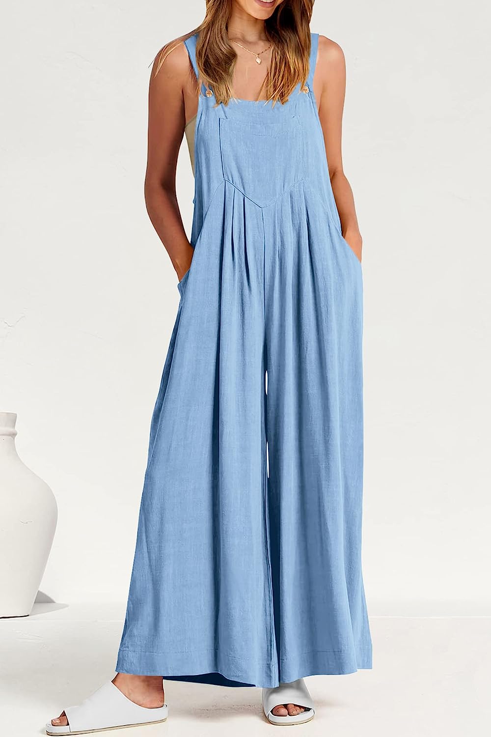 Women's Sleeveless Strap Loose Wide Leg Jumpsuits CD469