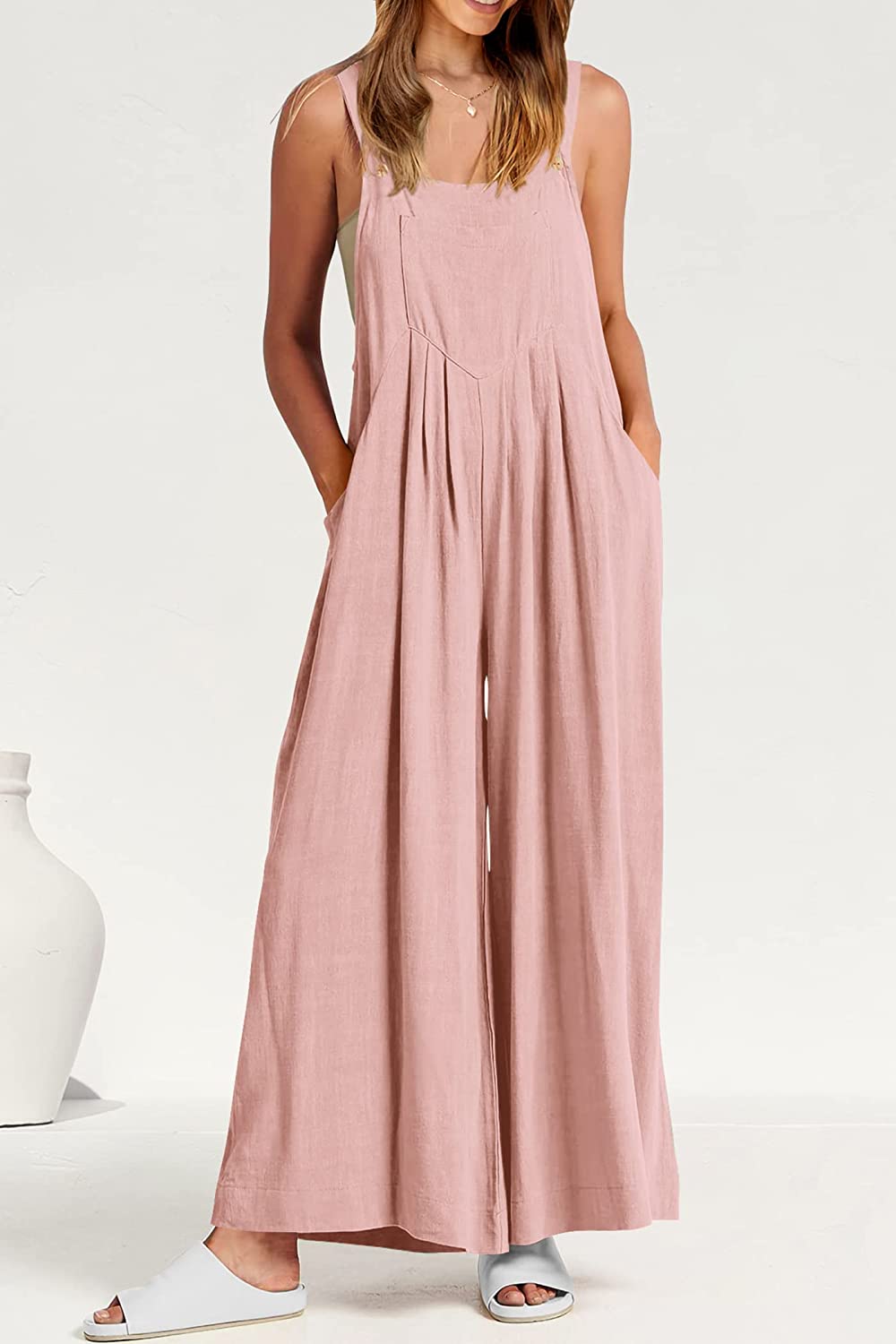 Women's Sleeveless Strap Loose Wide Leg Jumpsuits CD469