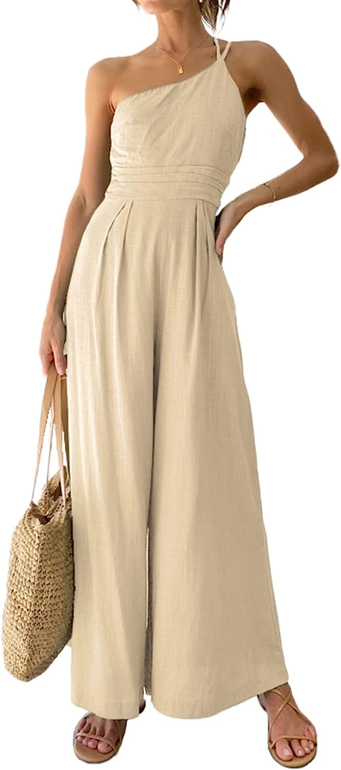 Women's One Shoulder Strap Wide Leg Jumpsuits CD473