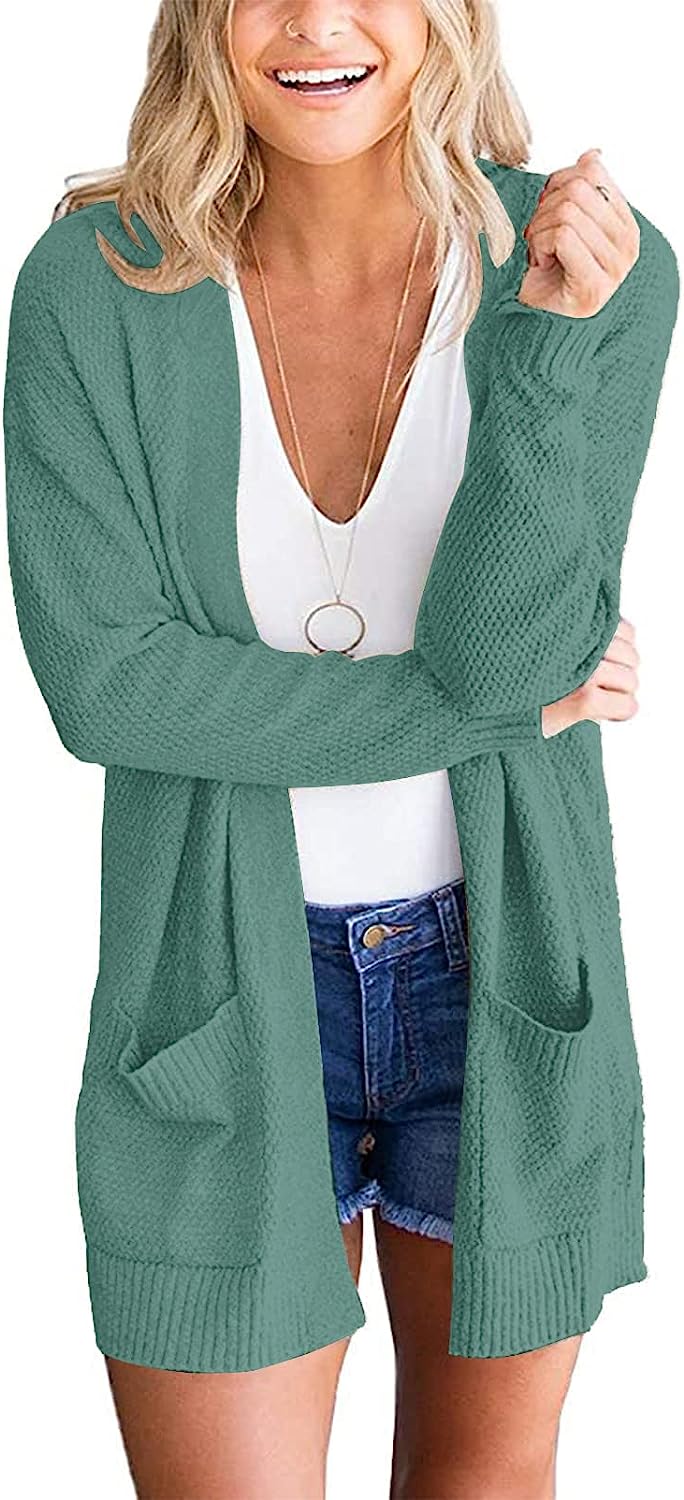 Women's Long Sleeve Waffle Knit Cardigan Cozy Sweater CD454