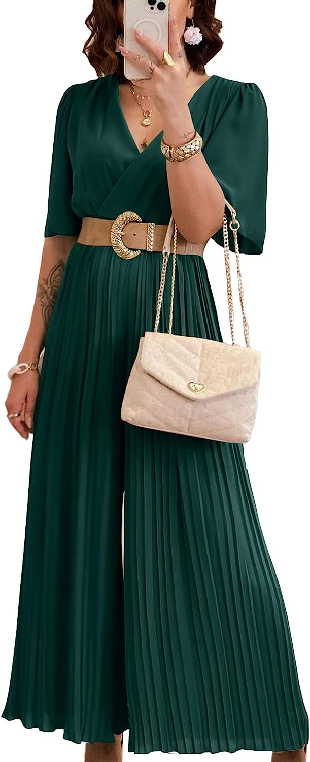 Women's Wrap Ruffle Sleeve Wide Leg One Piece Jumpsuit CD472